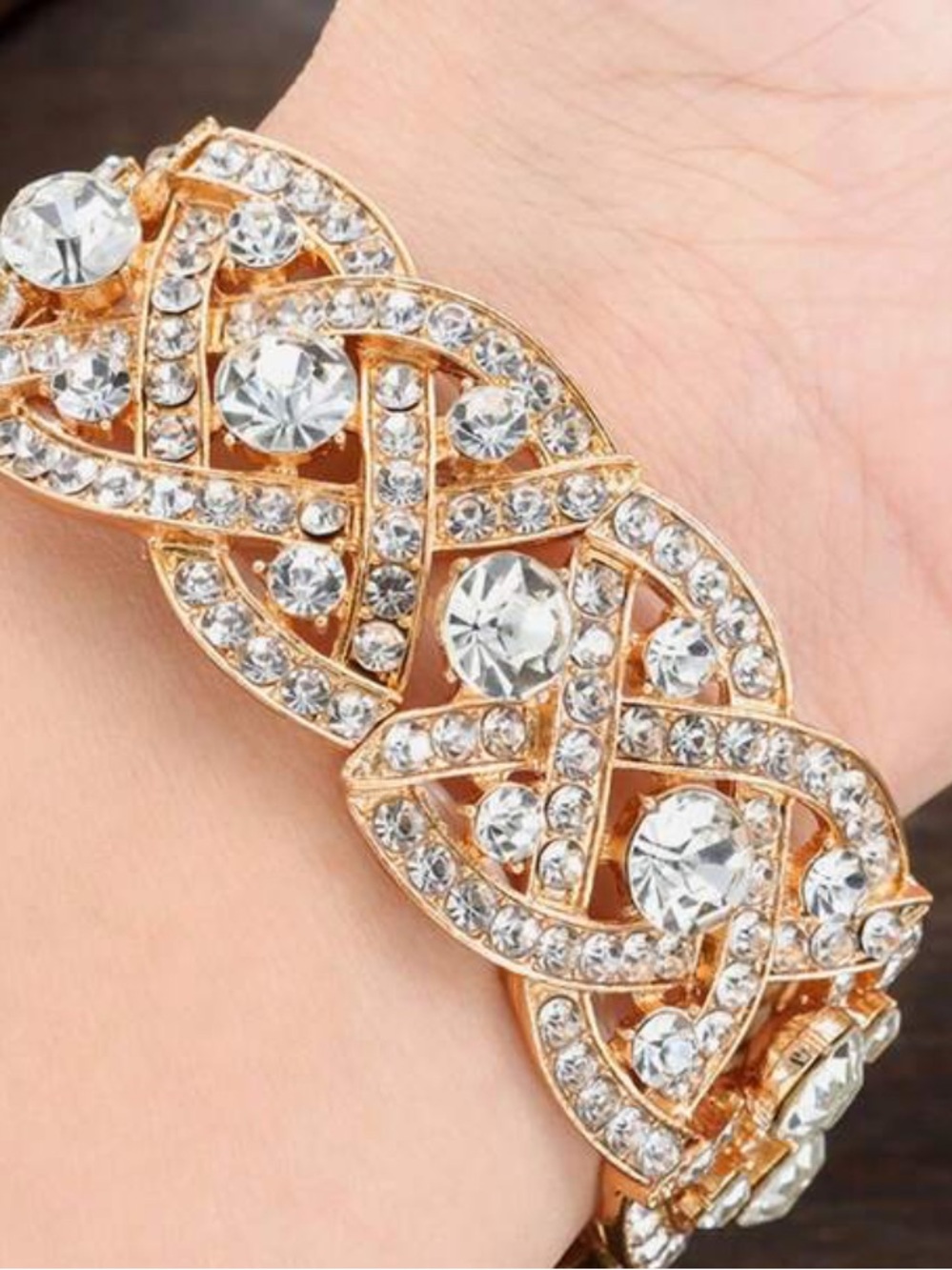 Goldtone Crystal Link Bracelet W Clear Stones - Women Jewelry elastic lined gorg